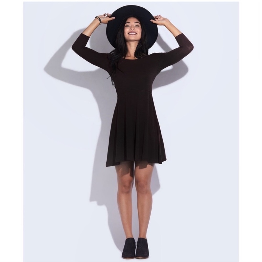 Pact Charcoal Gray Organic Cotton Stretch Long Sleeve Skater Dress Size XS